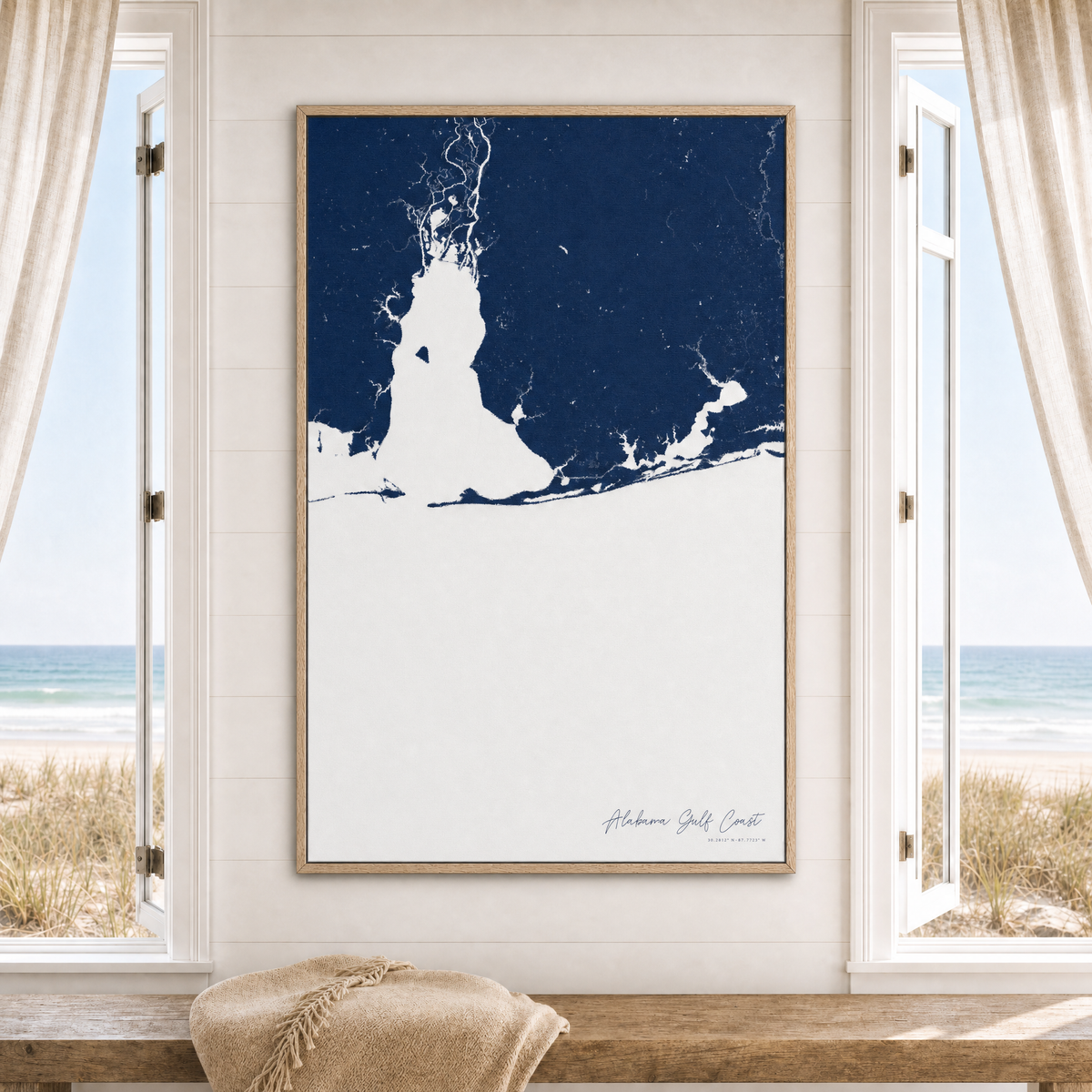 Alabama Gulf Coast canvas map — window-scene interior