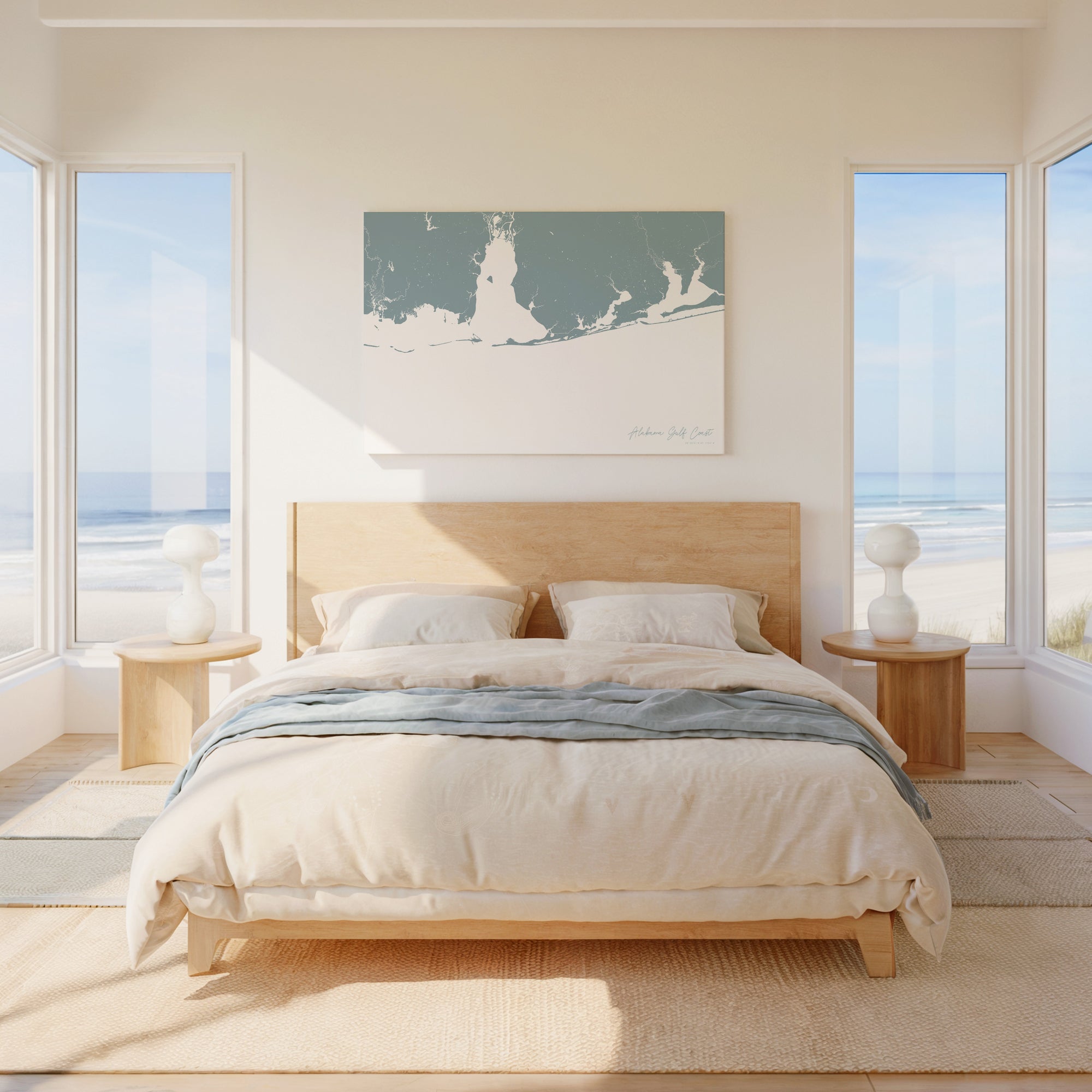 Alabama Gulf Coast soft blue horizontal wrapped canvas map in the ratio 3:2 hand mockup