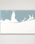 Alabama Gulf Coast Coastal Map — Canvas Horizontal, soft-blue, White Frame
