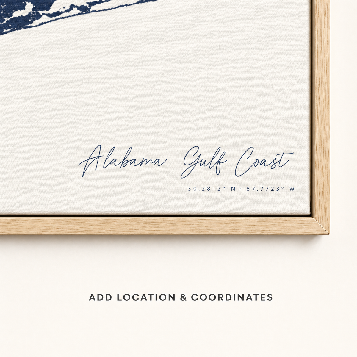 Alabama Gulf Coast canvas map — location and coordinates customization