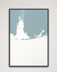 Alabama Gulf Coast Coastal Map — Canvas Vertical, soft-blue, Black Frame