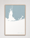 Alabama Gulf Coast Coastal Map — Canvas Vertical — soft-blue, Light Wood