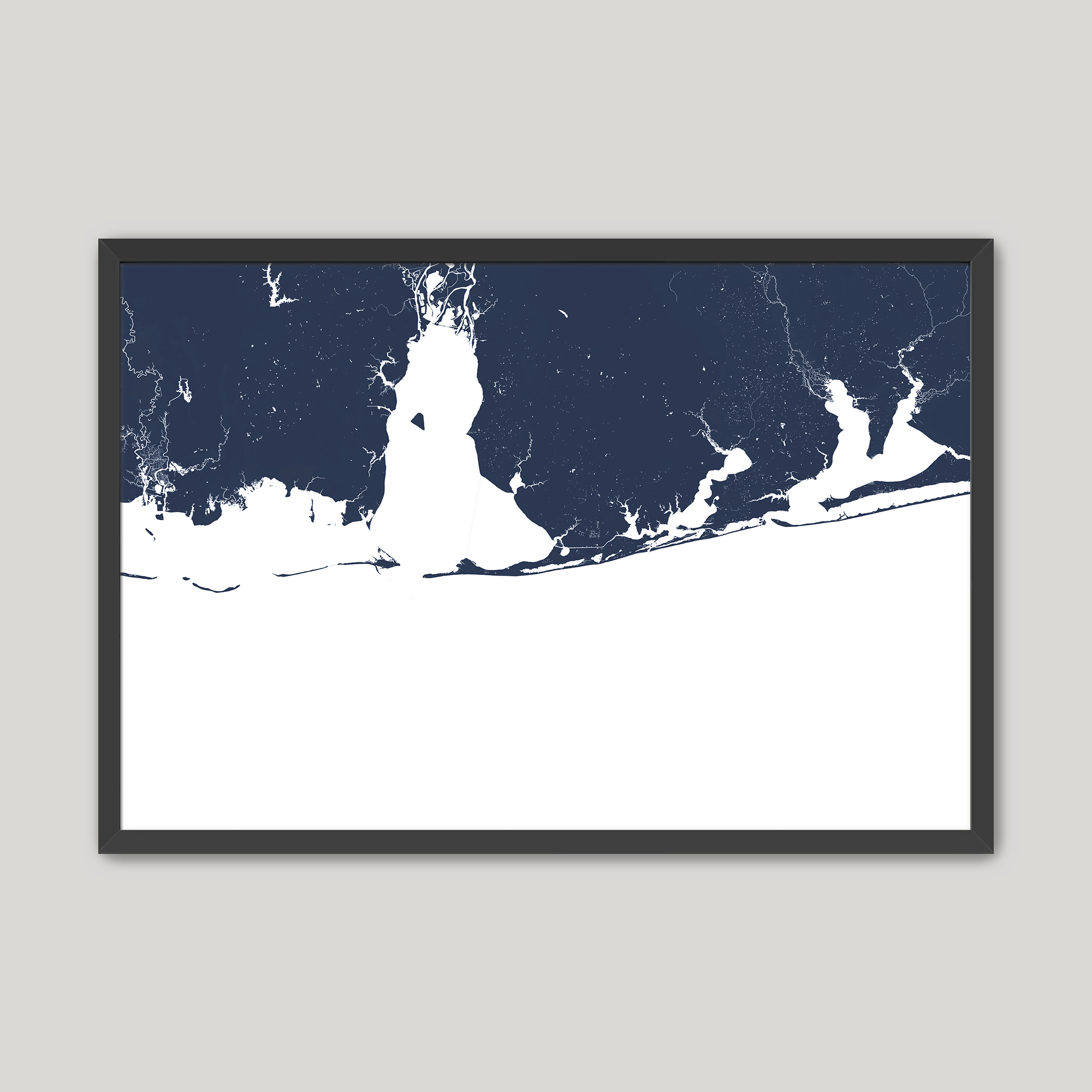 Alabama Gulf Coast Coastal Map — Fine Art Print Horizontal, navy, Black Frame, 10x8