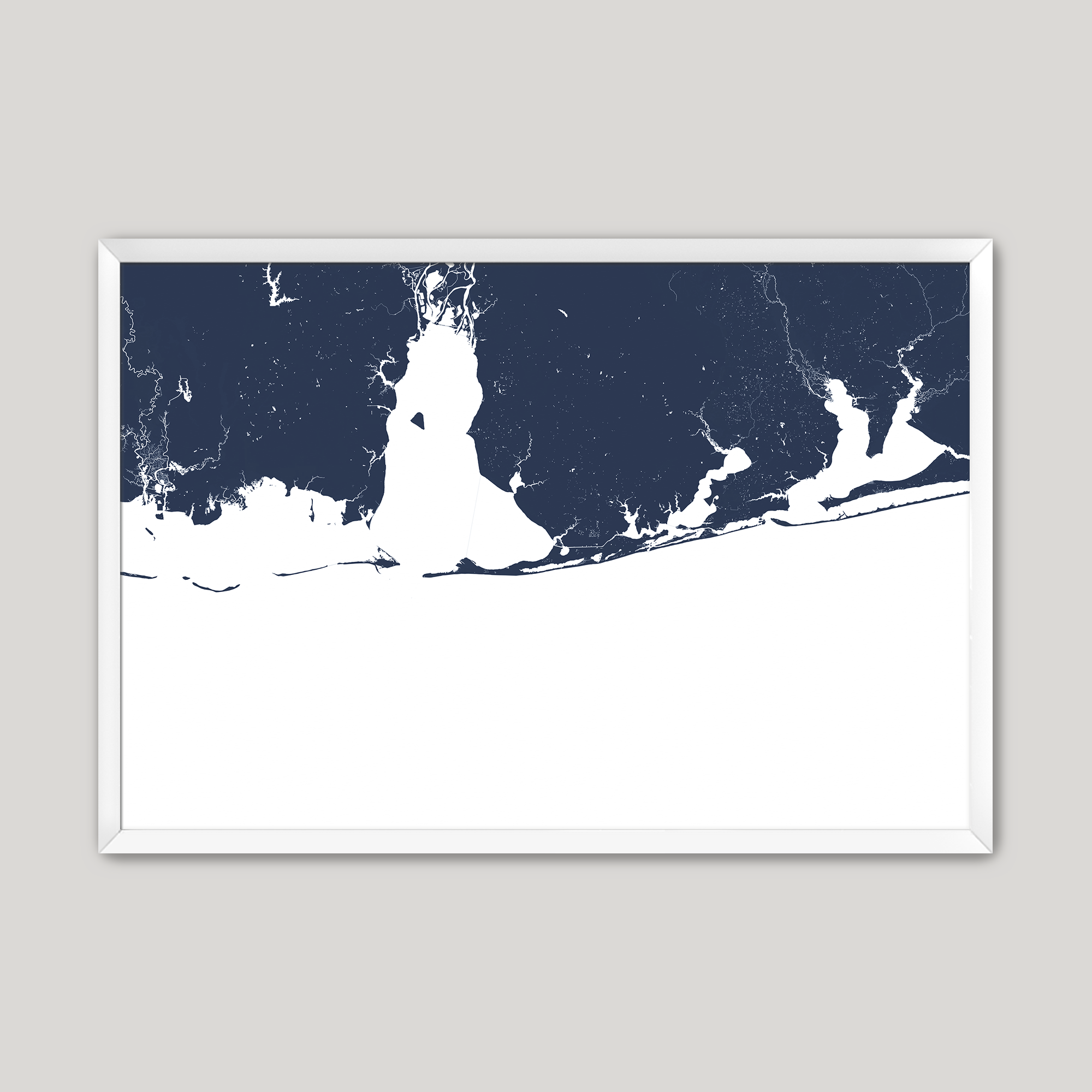 Alabama Gulf Coast Coastal Map — Fine Art Print Horizontal, navy, White Frame, 10x8