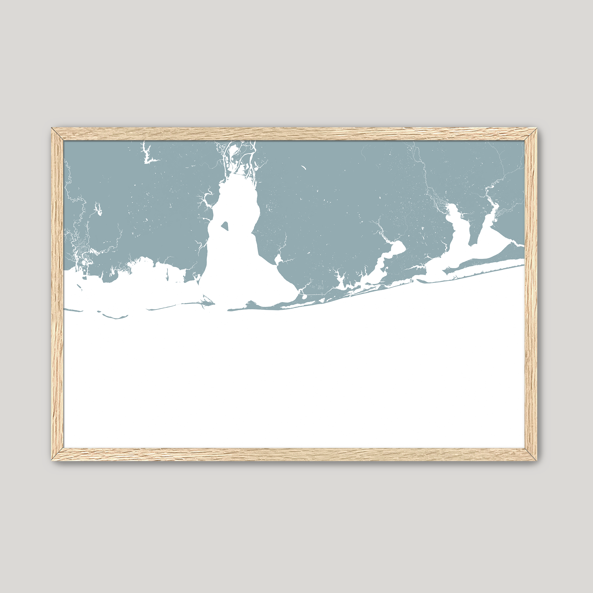 Alabama Gulf Coast Coastal Map — Fine Art Print Horizontal, soft-blue, Oak, 10x8
