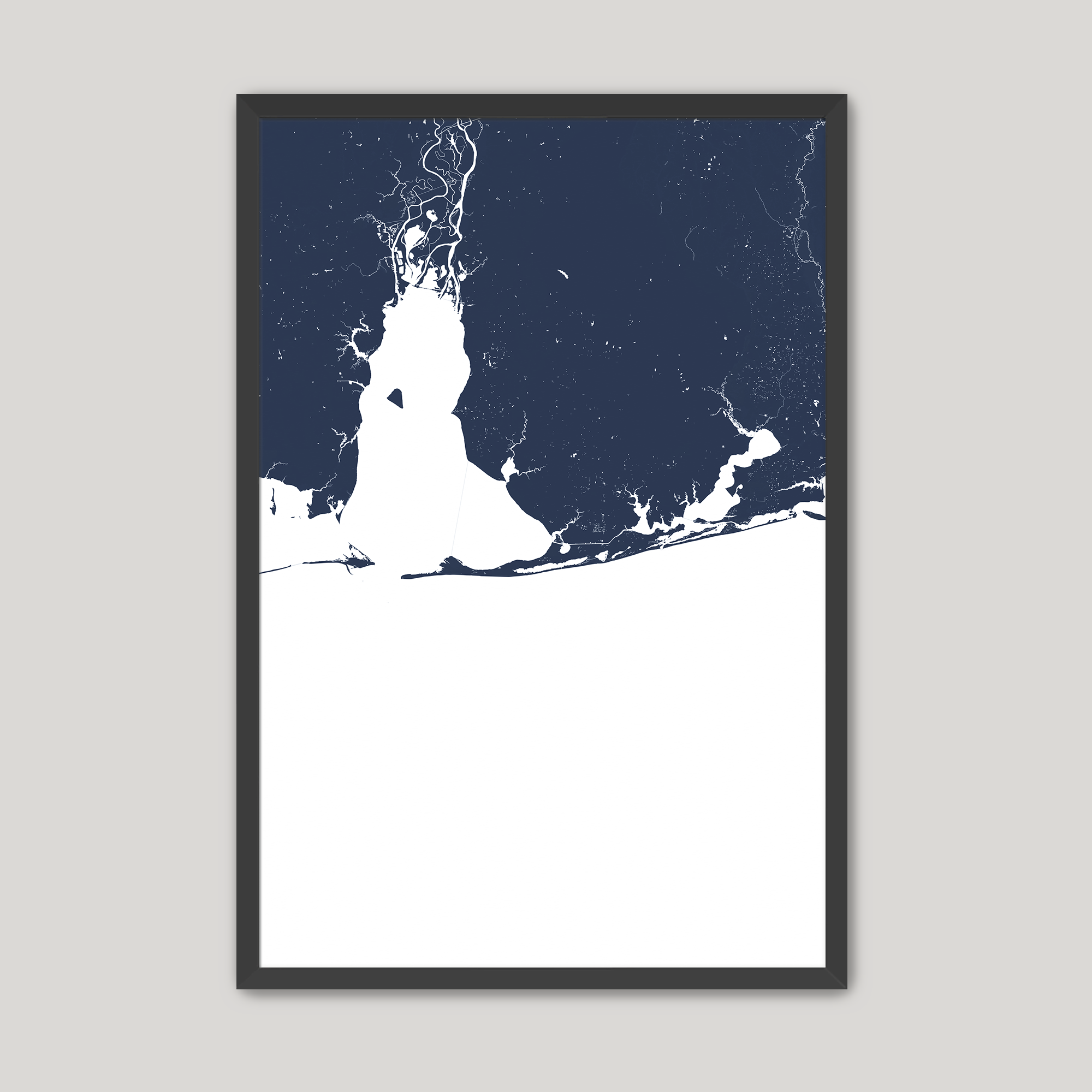 Alabama Gulf Coast Coastal Map — Fine Art Print Vertical, navy, Black Frame, 8x10