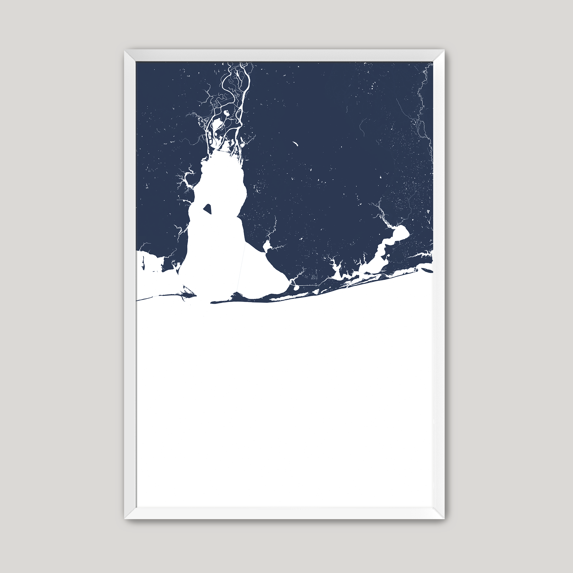 Alabama Gulf Coast Coastal Map — Fine Art Print Vertical, navy, White Frame, 8x10