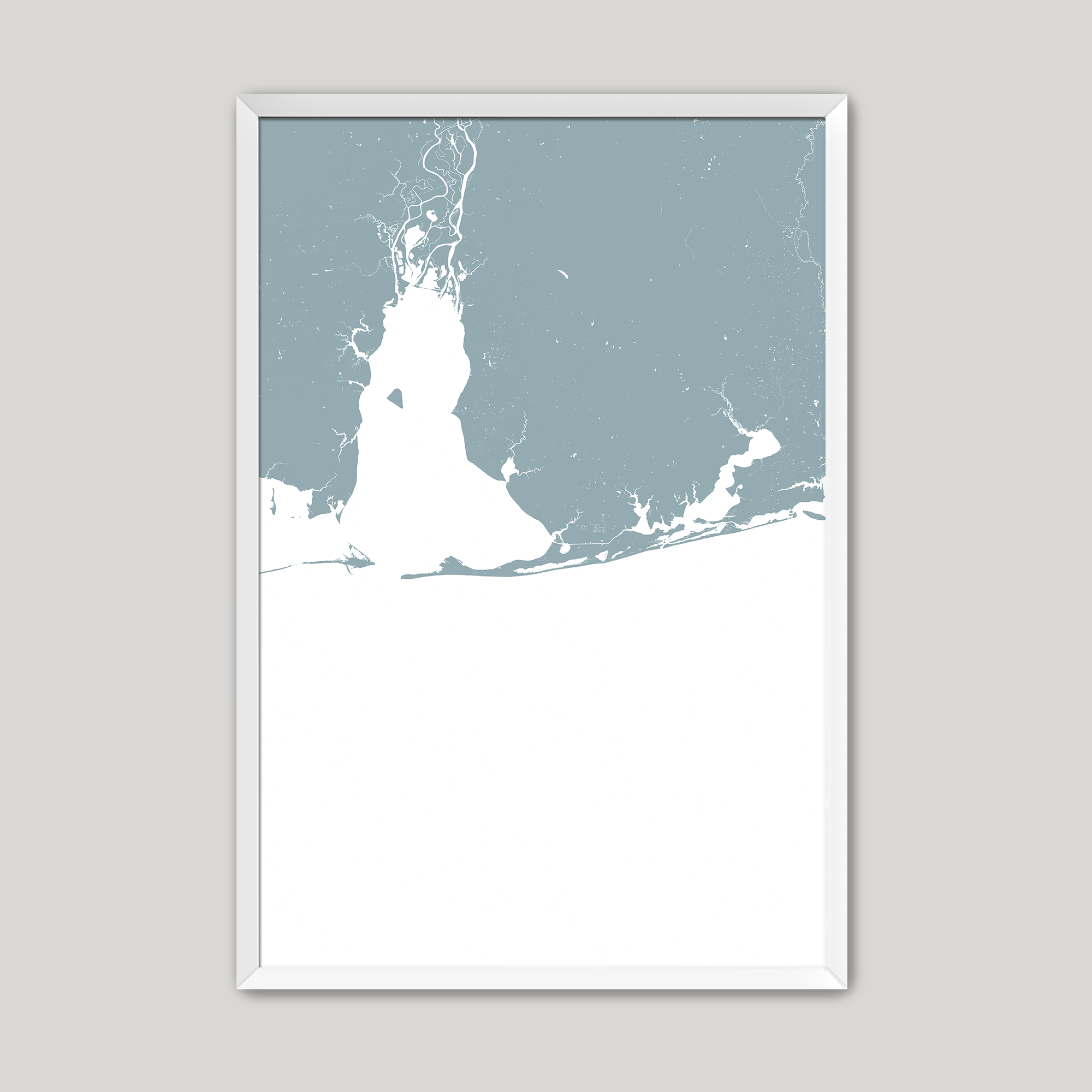 Alabama Gulf Coast Coastal Map — Fine Art Print Vertical, soft-blue, White Frame, 8x10