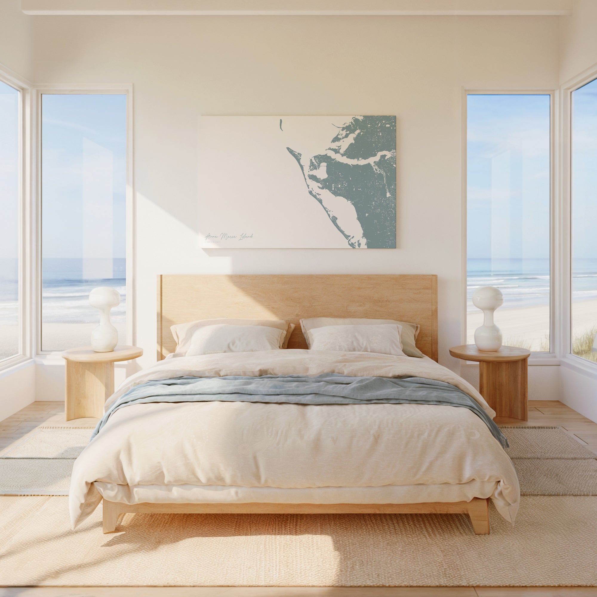 Anna Maria Island soft blue horizontal wrapped canvas map in the ratio 3:2 hand mockup