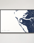 Anna Maria Island Coastal Map — Canvas Horizontal, navy, Black Frame