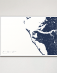 Anna Maria Island Coastal Map — Canvas Horizontal, navy, White Frame
