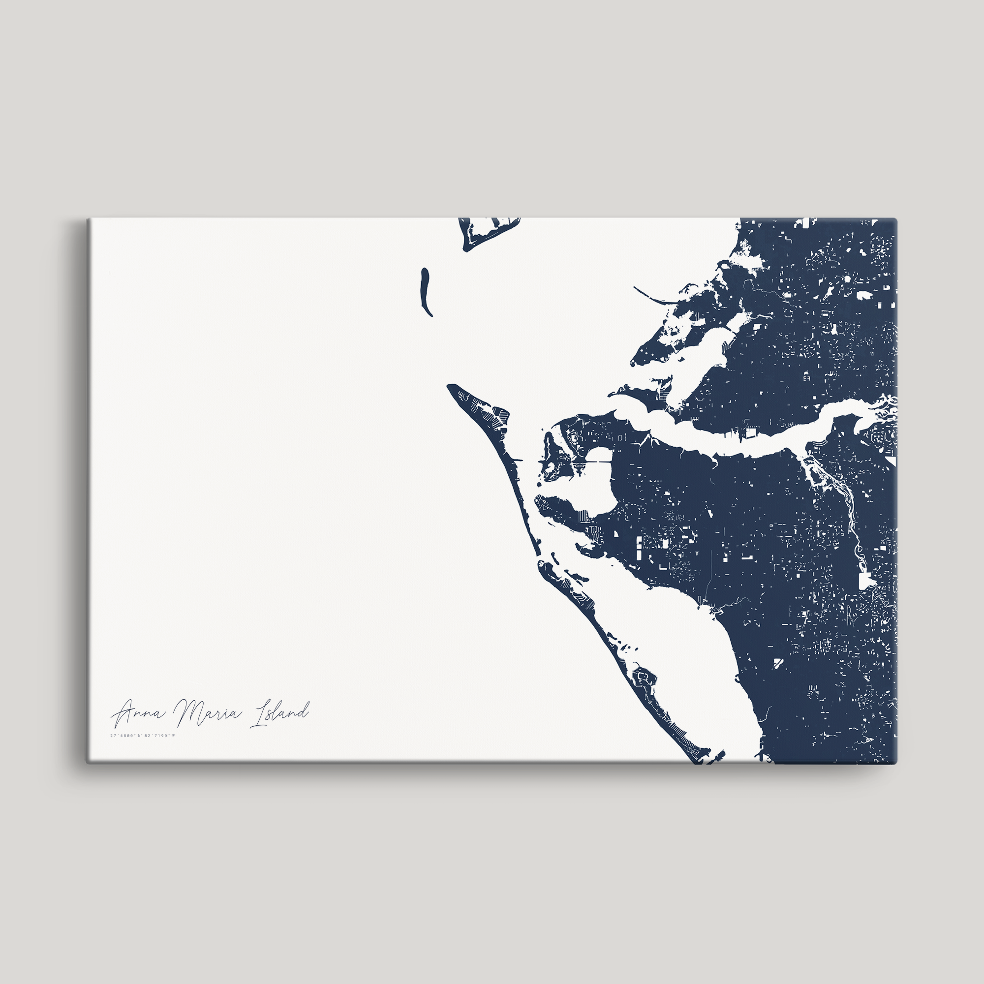 Anna Maria Island Coastal Map — Canvas Horizontal, navy, No Frame