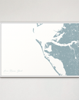 Anna Maria Island Coastal Map — Canvas Horizontal, soft-blue, White Frame