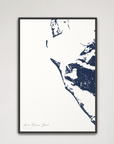 Anna Maria Island Coastal Map — Canvas Vertical, navy, Black Frame