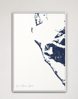 Anna Maria Island Coastal Map — Canvas Vertical, navy, White Frame