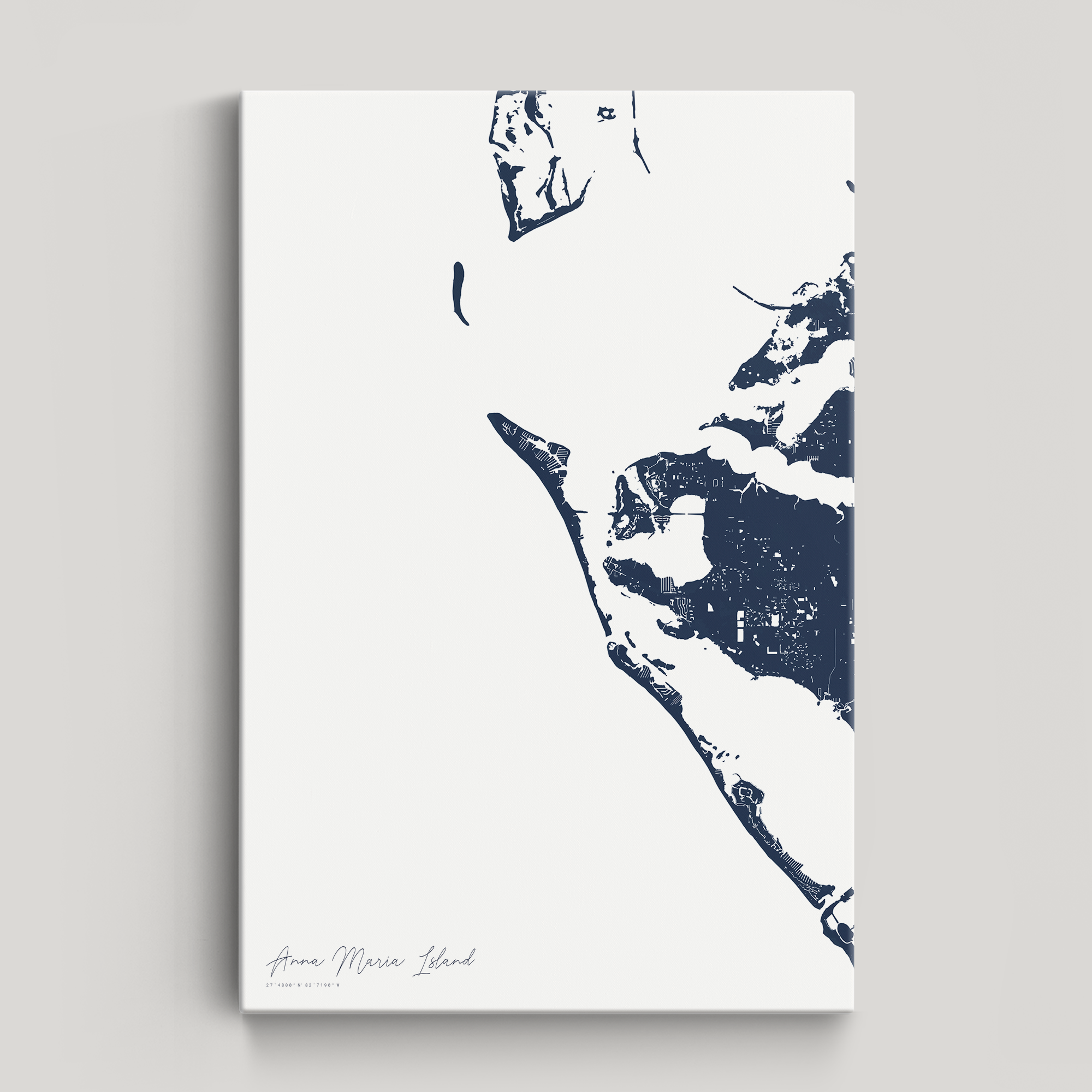 Anna Maria Island Coastal Map — Canvas Vertical, navy, No Frame