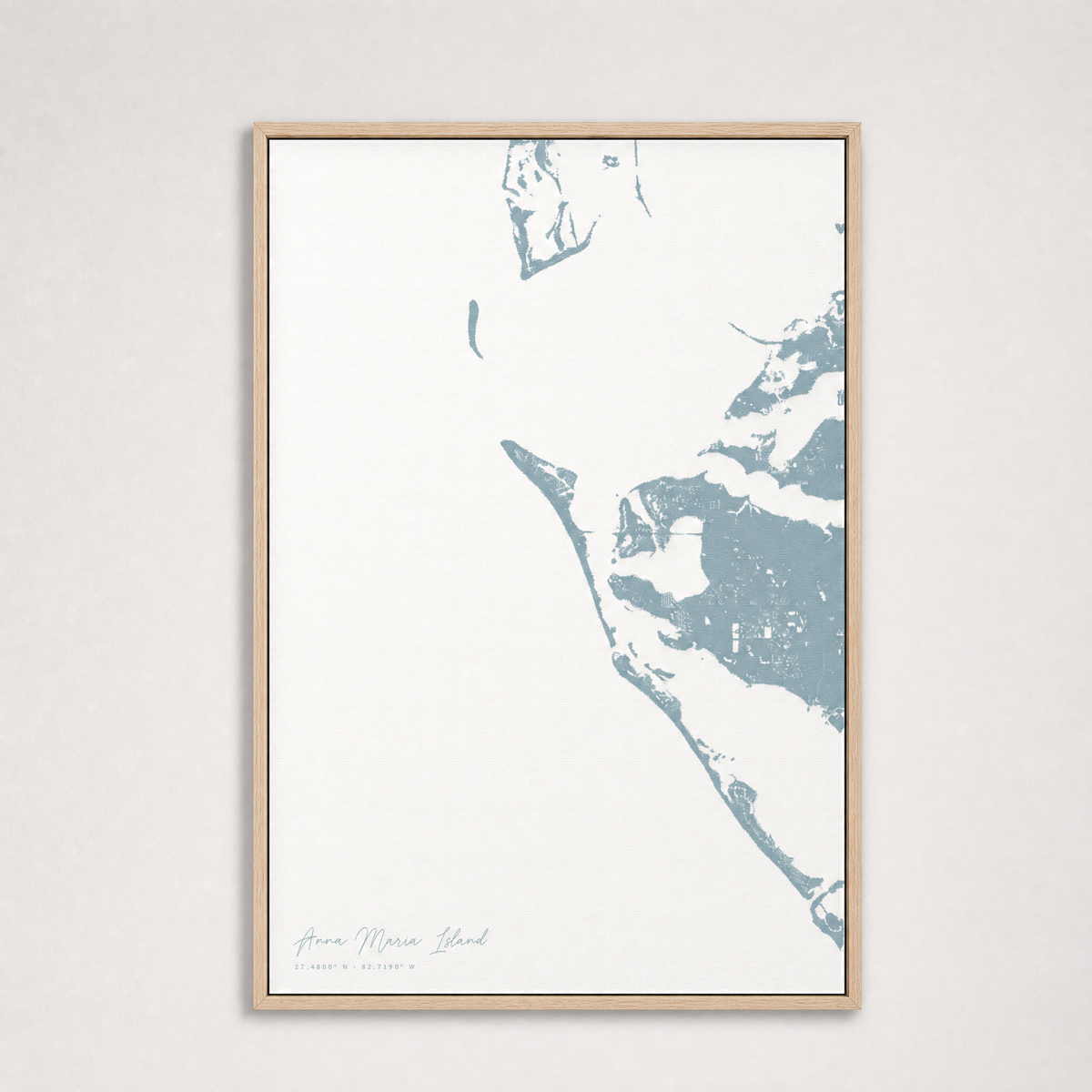 Anna Maria Island Coastal Map — Canvas Vertical — soft-blue, Light Wood