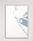 Anna Maria Island Coastal Map — Canvas Vertical, soft-blue, White Frame