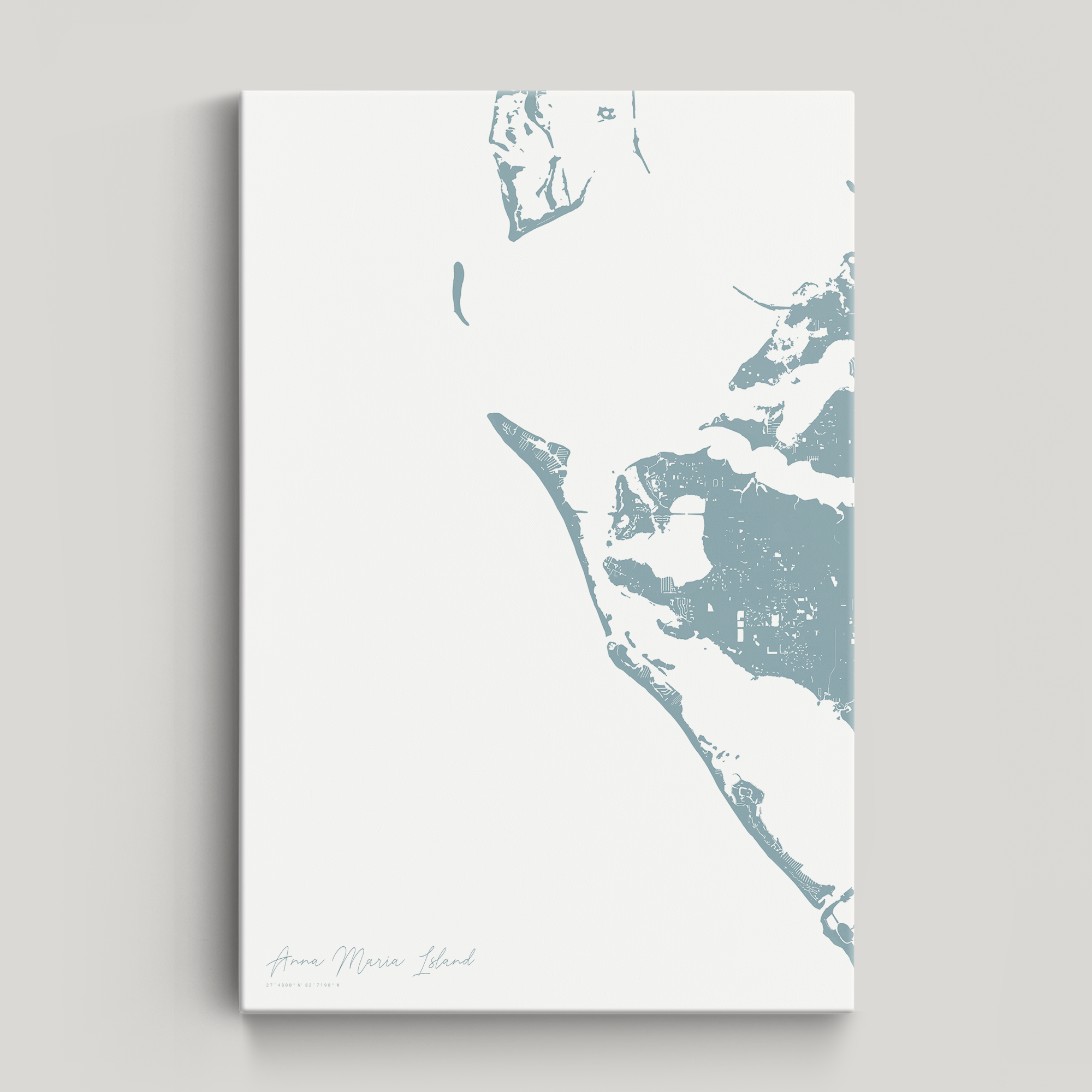 Anna Maria Island Coastal Map — Canvas Vertical, soft-blue, No Frame