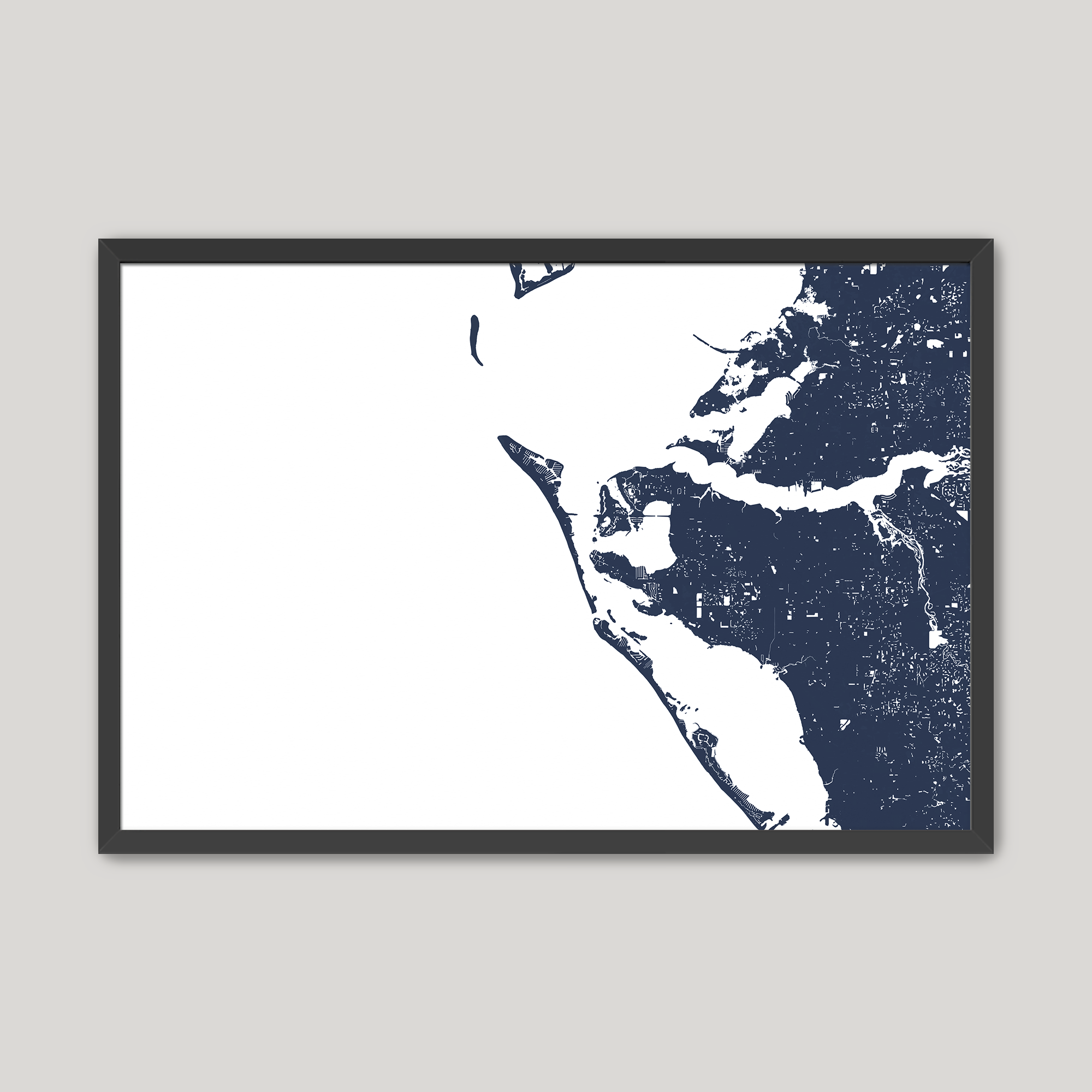 Anna Maria Island Coastal Map — Fine Art Print Horizontal, navy, Black Frame, 10x8