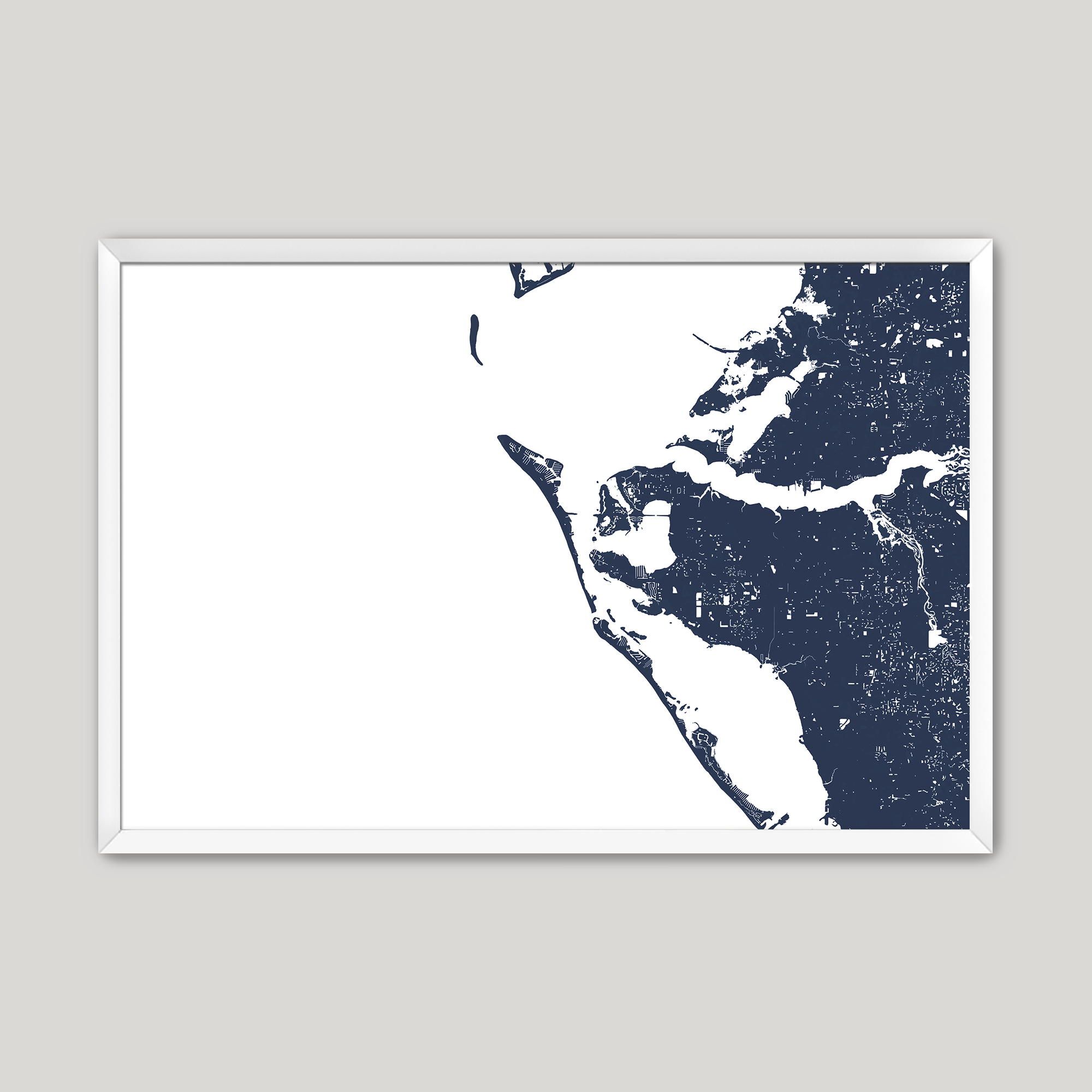 Anna Maria Island Coastal Map — Fine Art Print Horizontal, navy, White Frame, 10x8