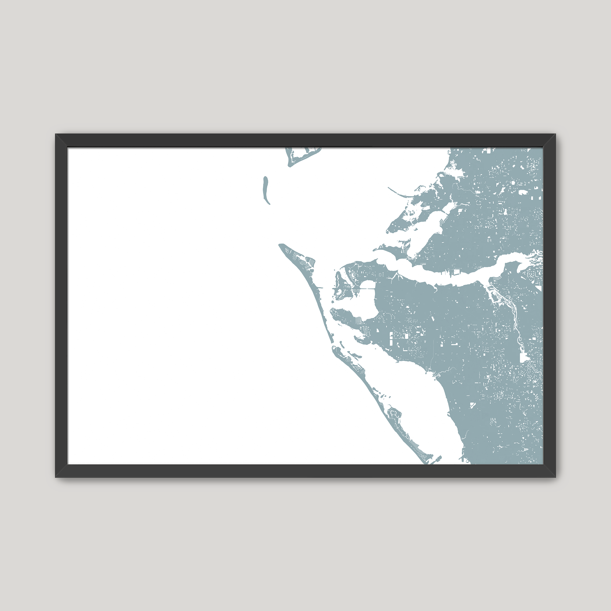 Anna Maria Island Coastal Map — Fine Art Print Horizontal, soft-blue, Black Frame, 10x8
