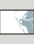 Anna Maria Island Coastal Map — Fine Art Print Horizontal, soft-blue, Black Frame, 10x8