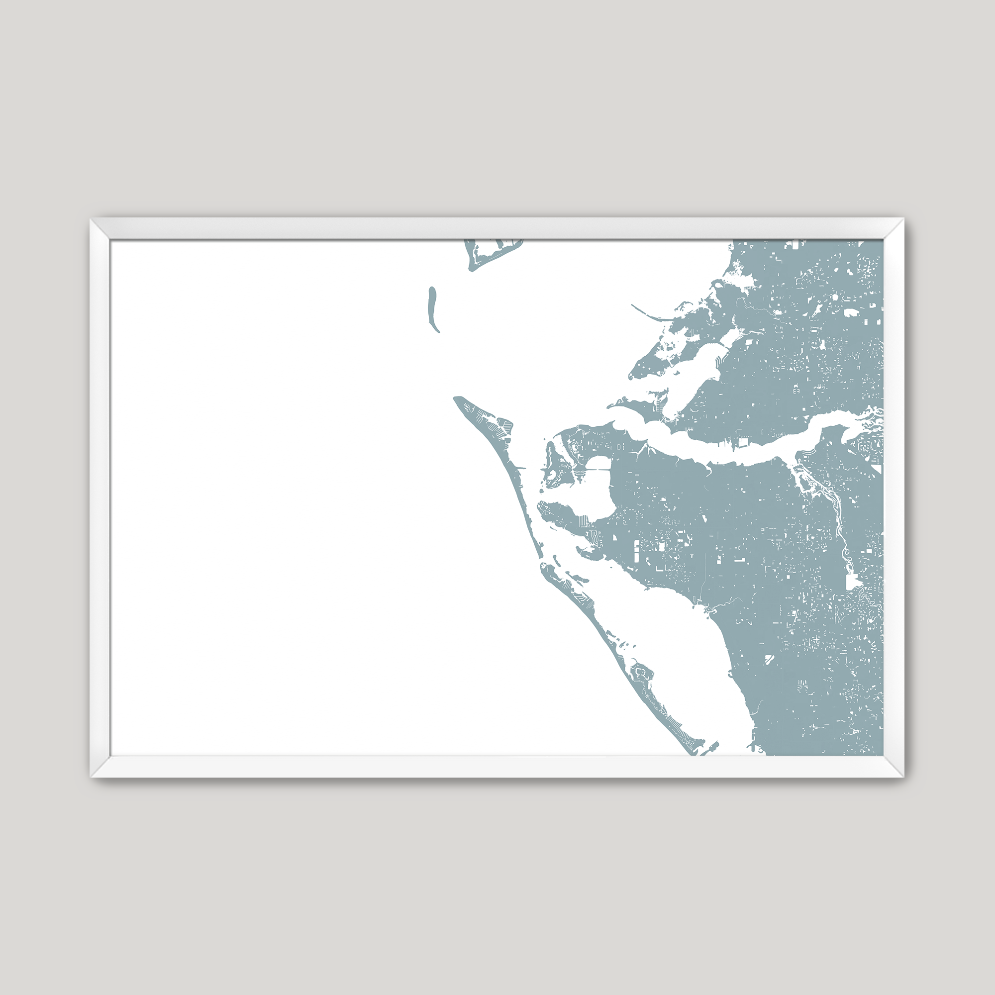 Anna Maria Island Coastal Map — Fine Art Print Horizontal, soft-blue, White Frame, 10x8
