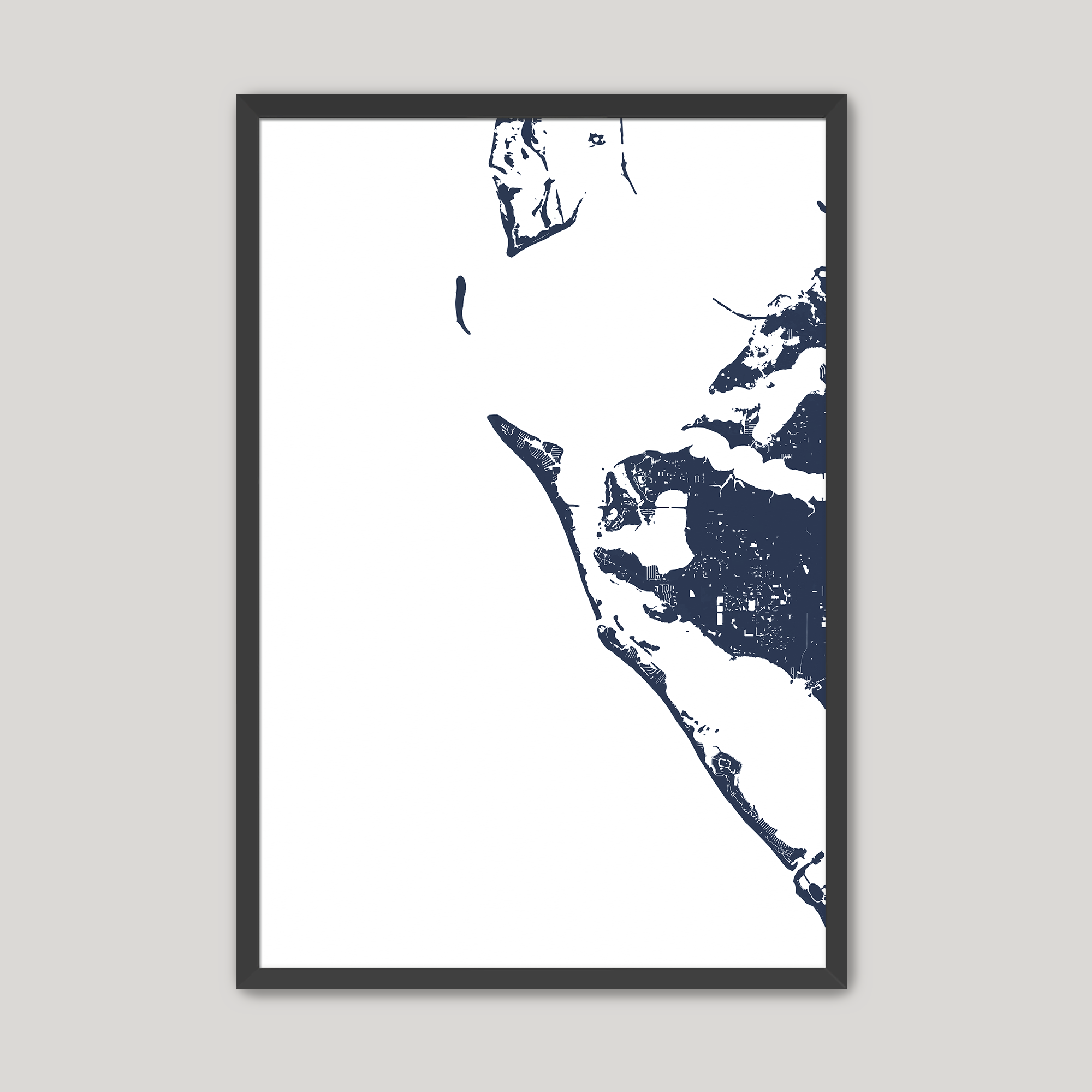Anna Maria Island Coastal Map — Fine Art Print Vertical, navy, Black Frame, 12x16
