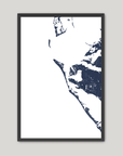 Anna Maria Island Coastal Map — Fine Art Print Vertical, navy, Black Frame, 12x16