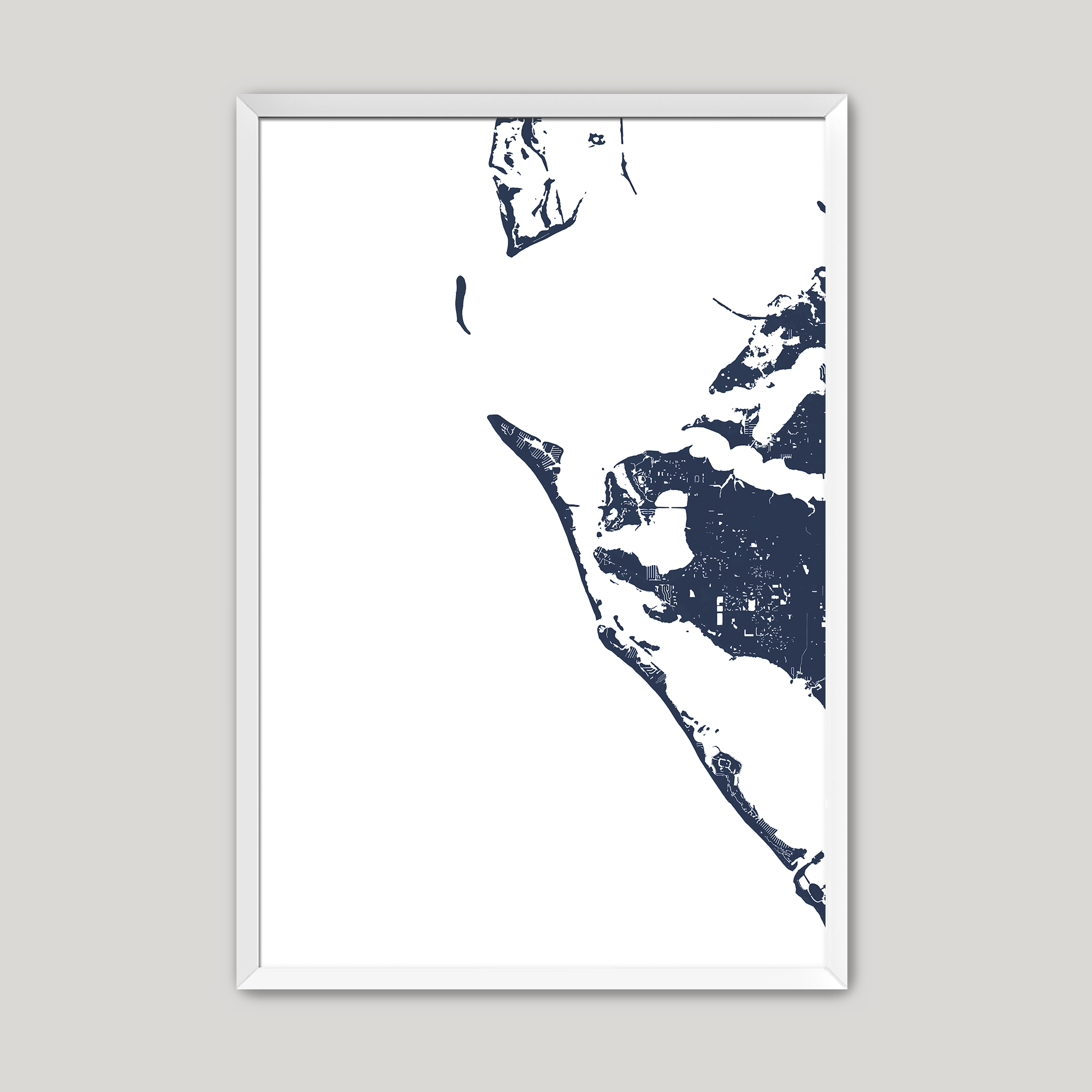 Anna Maria Island Coastal Map — Fine Art Print Vertical, navy, White Frame, 8x10