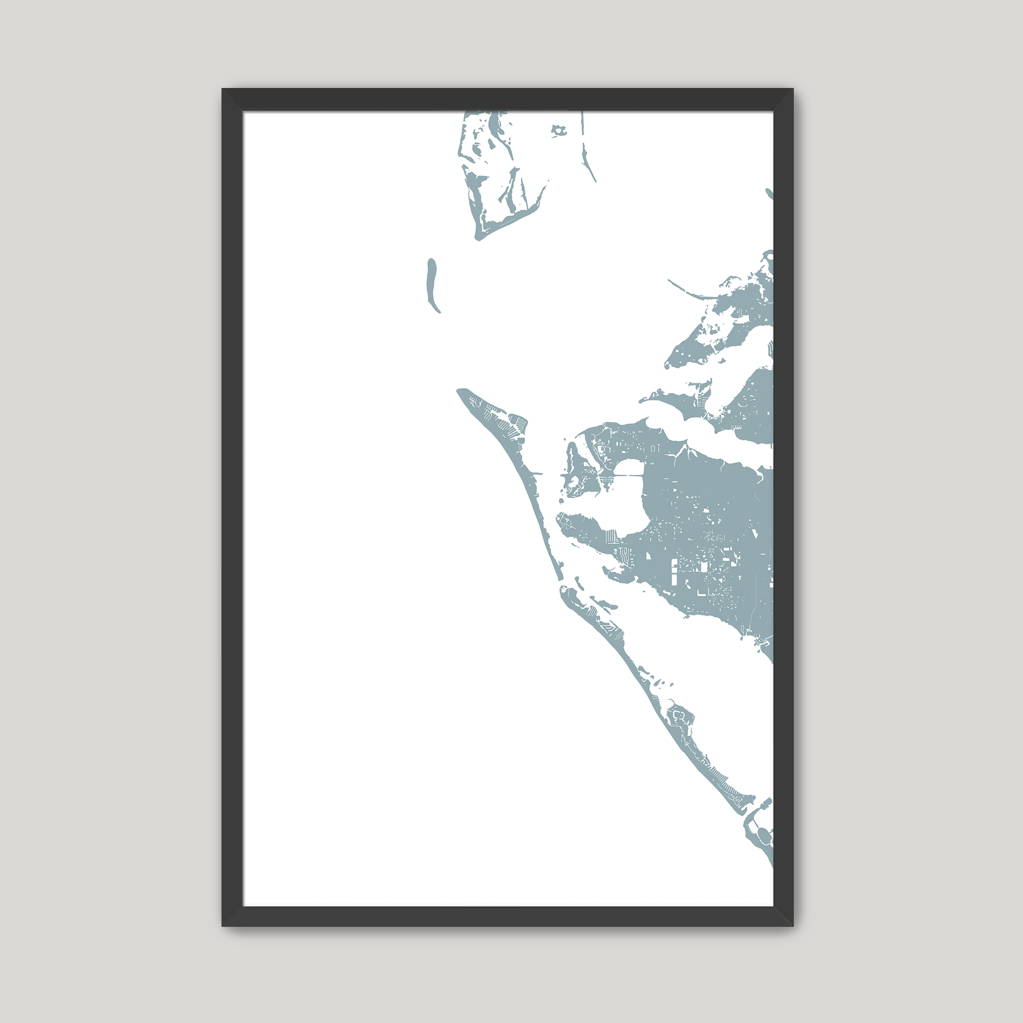 Anna Maria Island Coastal Map — Fine Art Print Vertical, soft-blue, Black Frame, 8x10