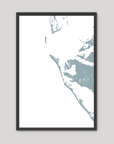 Anna Maria Island Coastal Map — Fine Art Print Vertical, soft-blue, Black Frame, 8x10