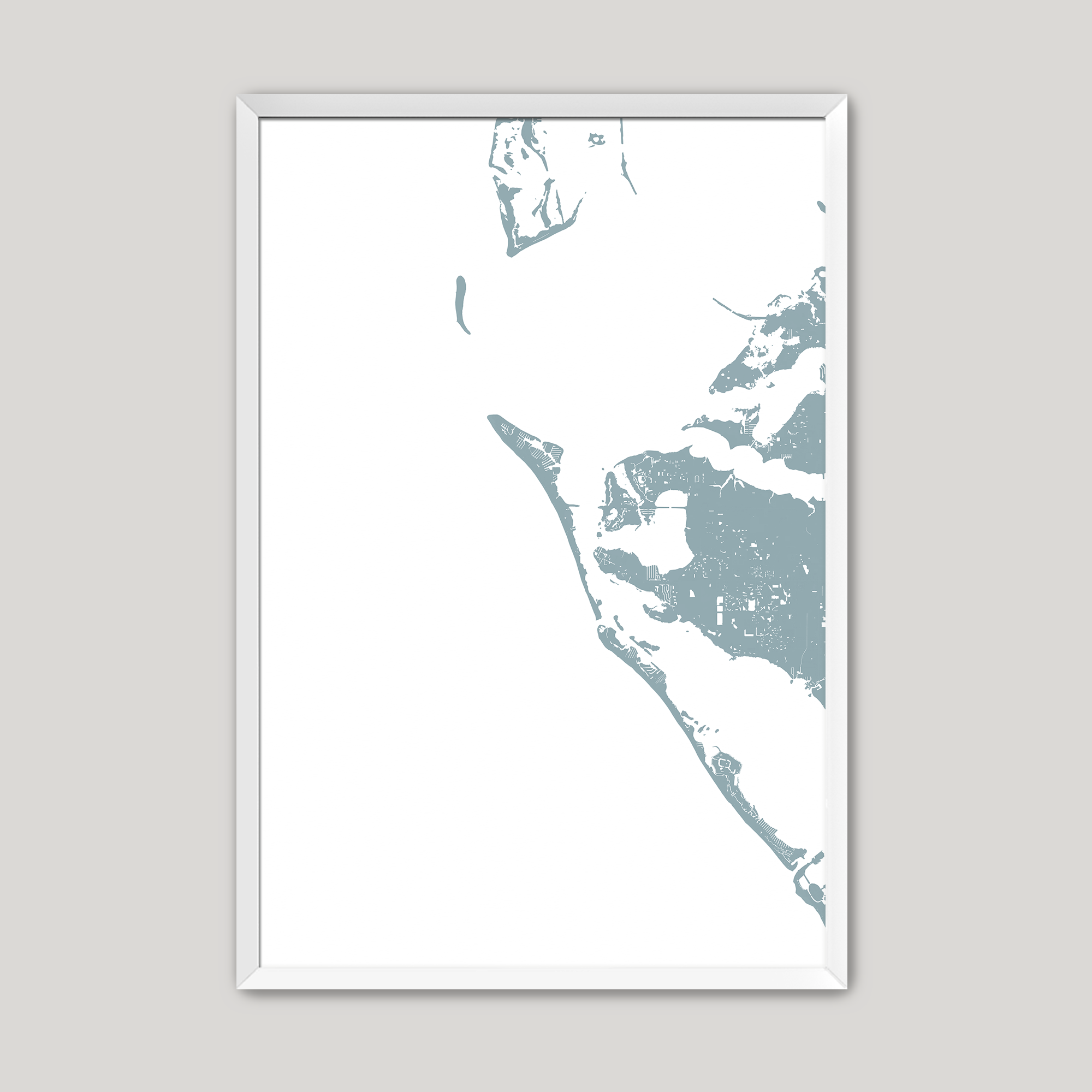 Anna Maria Island Coastal Map — Fine Art Print Vertical, soft-blue, White Frame, 8x10