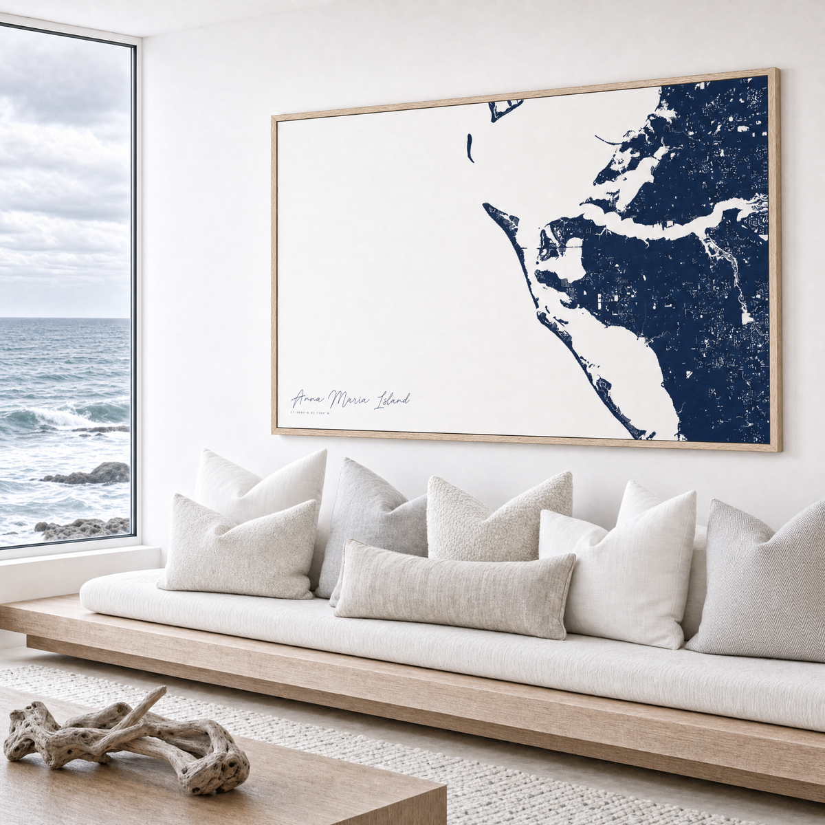 Anna Maria Island canvas map — sea-view bench interior