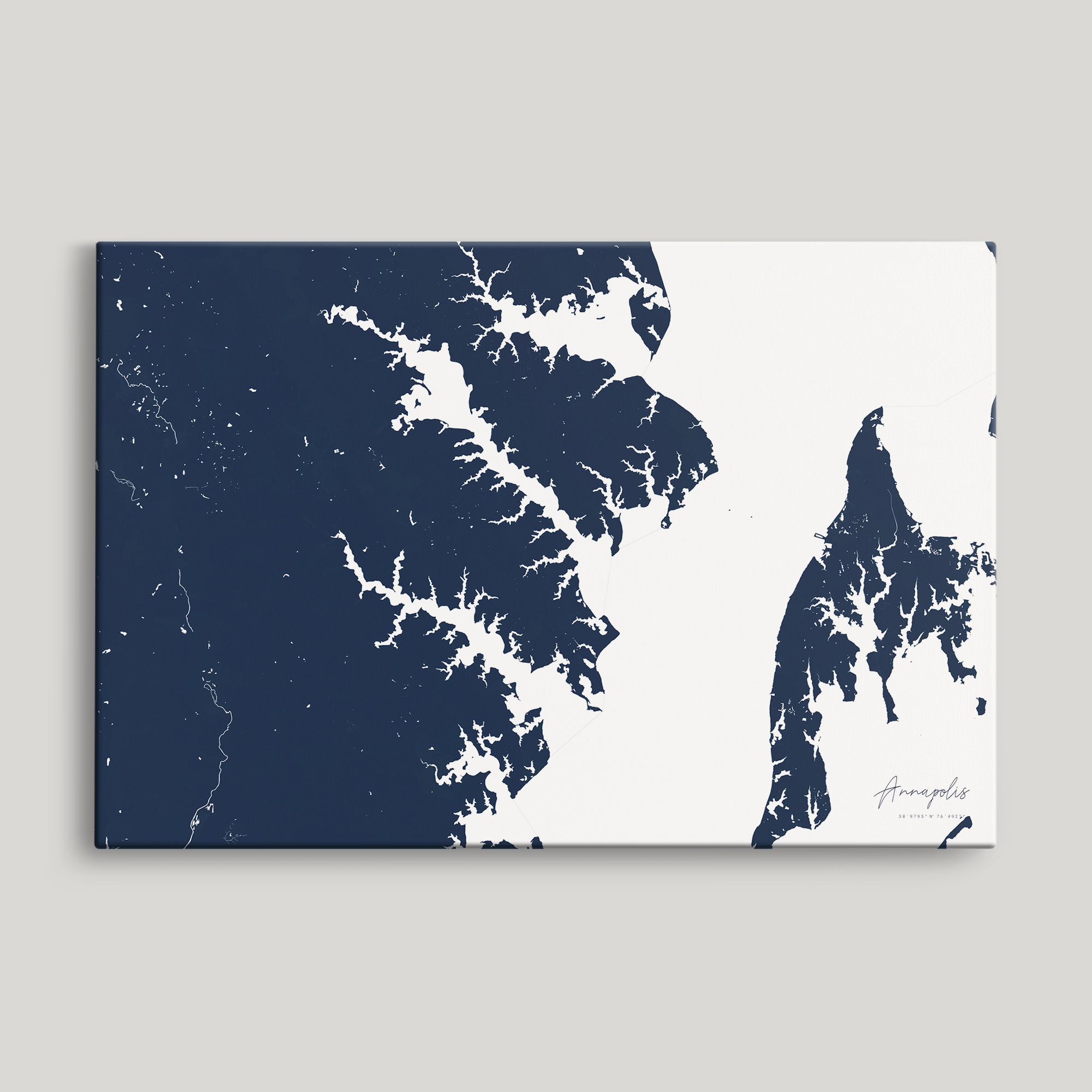 Annapolis Coastal Map — Canvas Horizontal, navy, No Frame