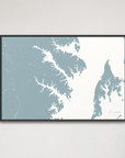 Annapolis Coastal Map — Canvas Horizontal, soft-blue, Black Frame