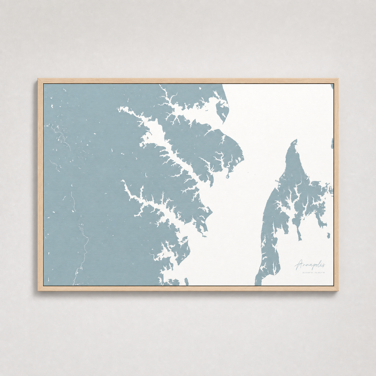 Annapolis Coastal Map — Canvas Horizontal — soft-blue, Light Wood