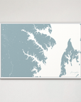 Annapolis Coastal Map — Canvas Horizontal, soft-blue, White Frame