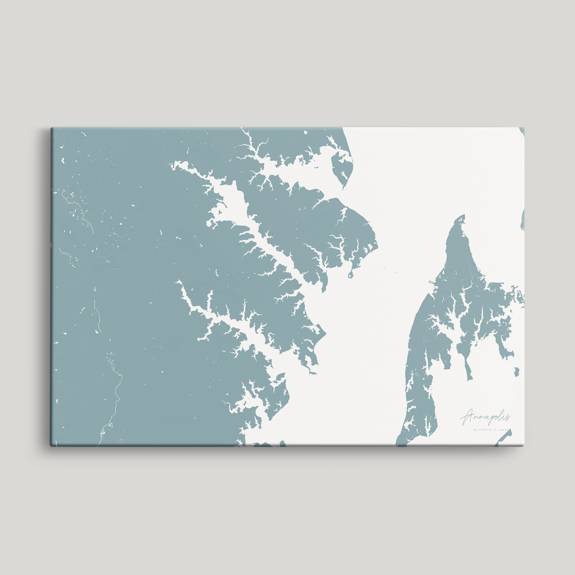 Annapolis Coastal Map — Canvas Horizontal, soft-blue, No Frame