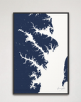 Annapolis Coastal Map — Canvas Vertical, navy, Black Frame