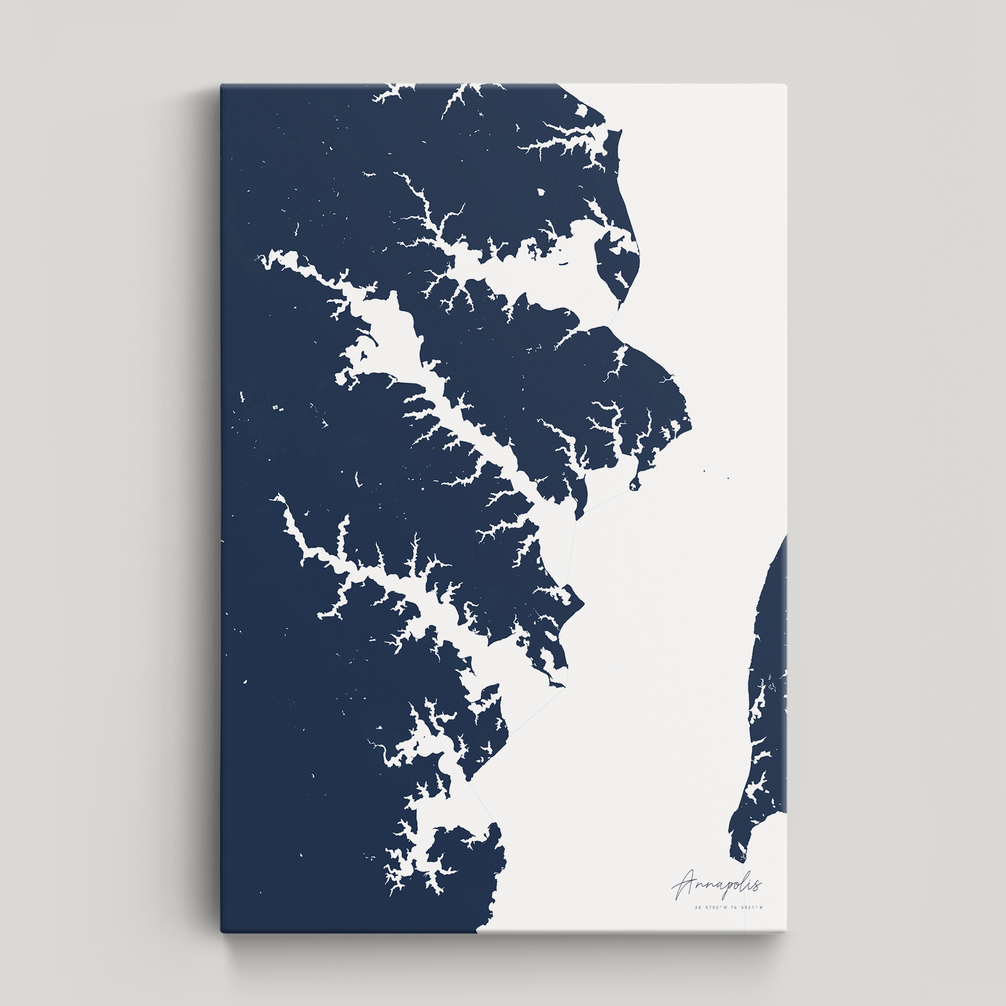 Annapolis Coastal Map — Canvas Vertical, navy, No Frame