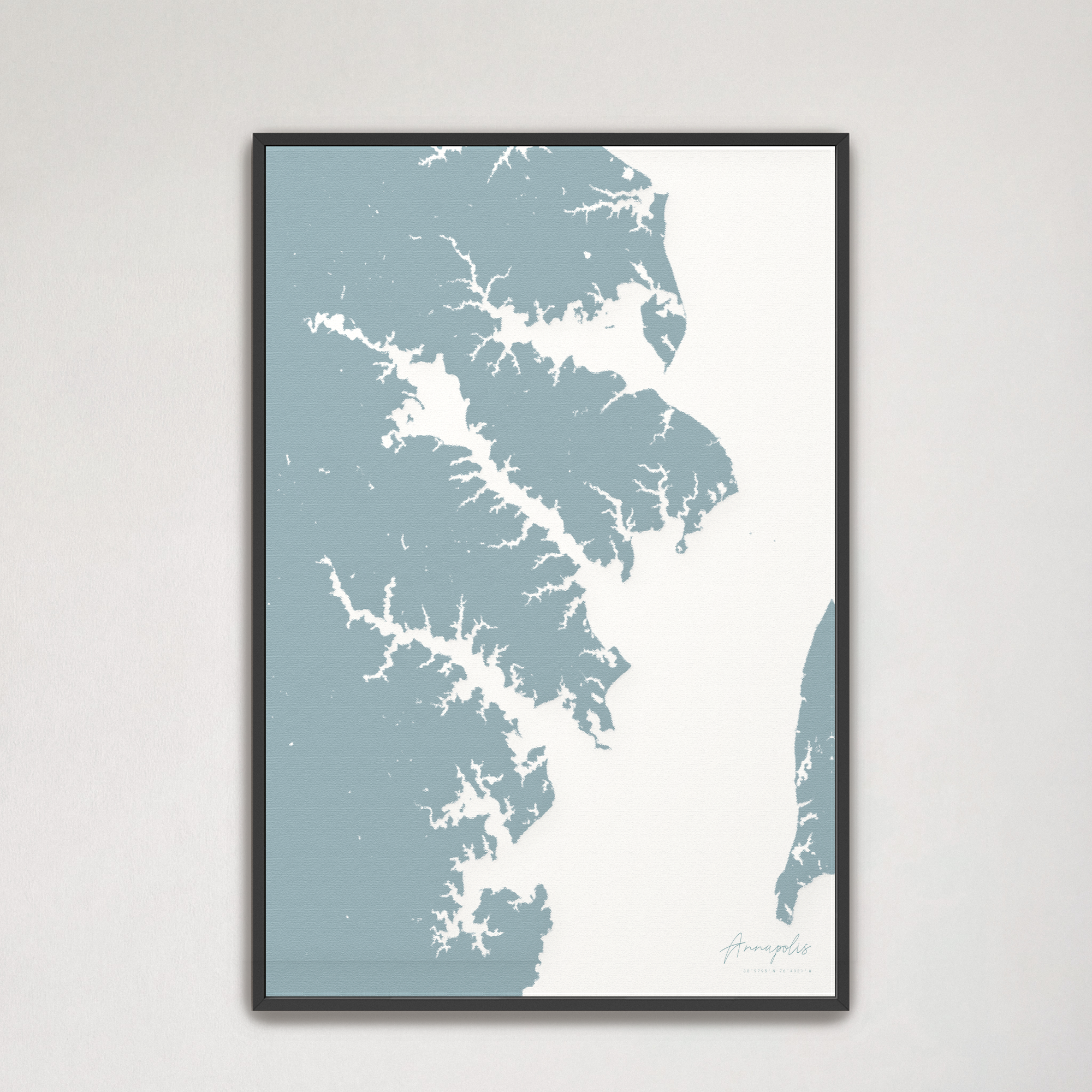 Annapolis Coastal Map — Canvas Vertical, soft-blue, Black Frame