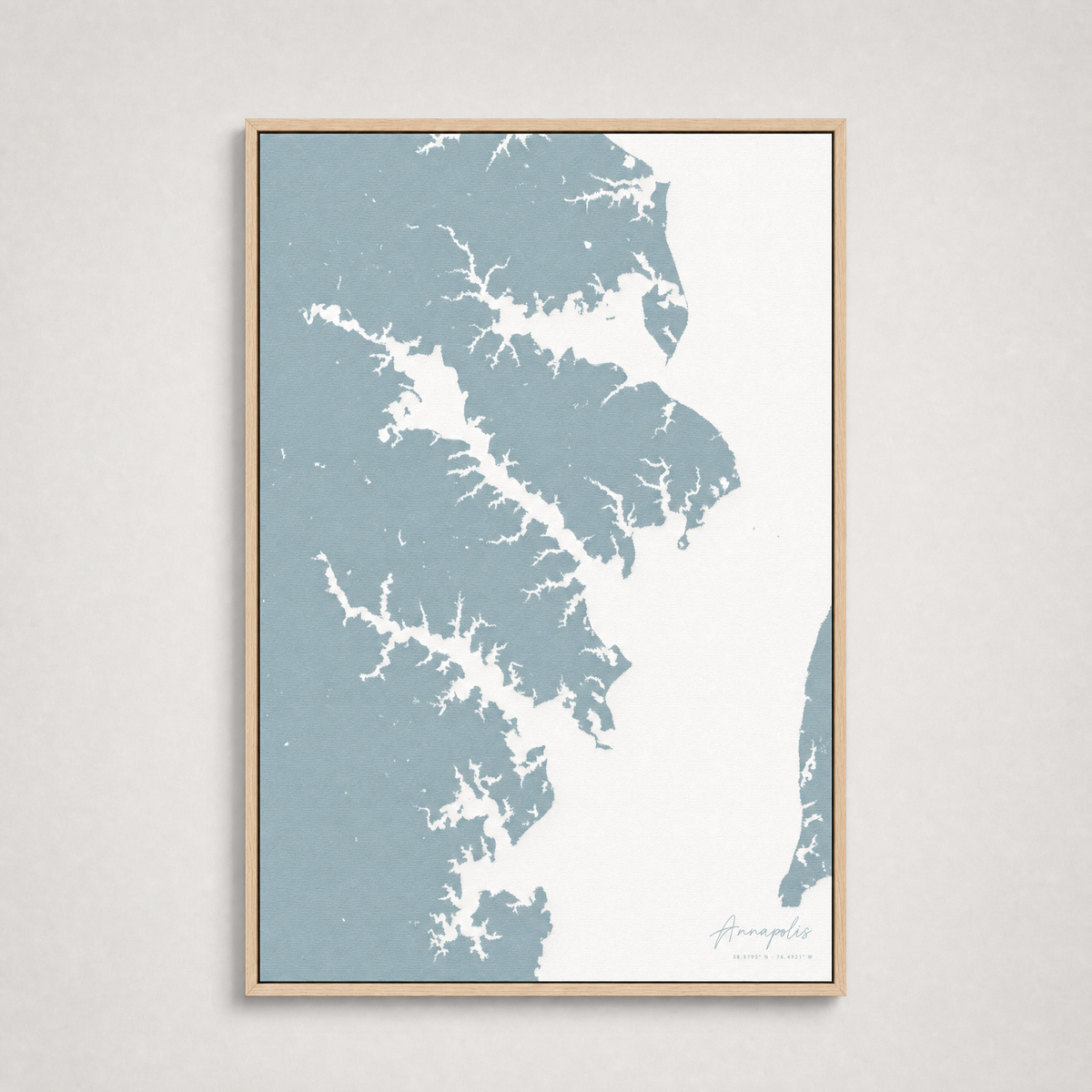 Annapolis Coastal Map — Canvas Vertical — soft-blue, Light Wood