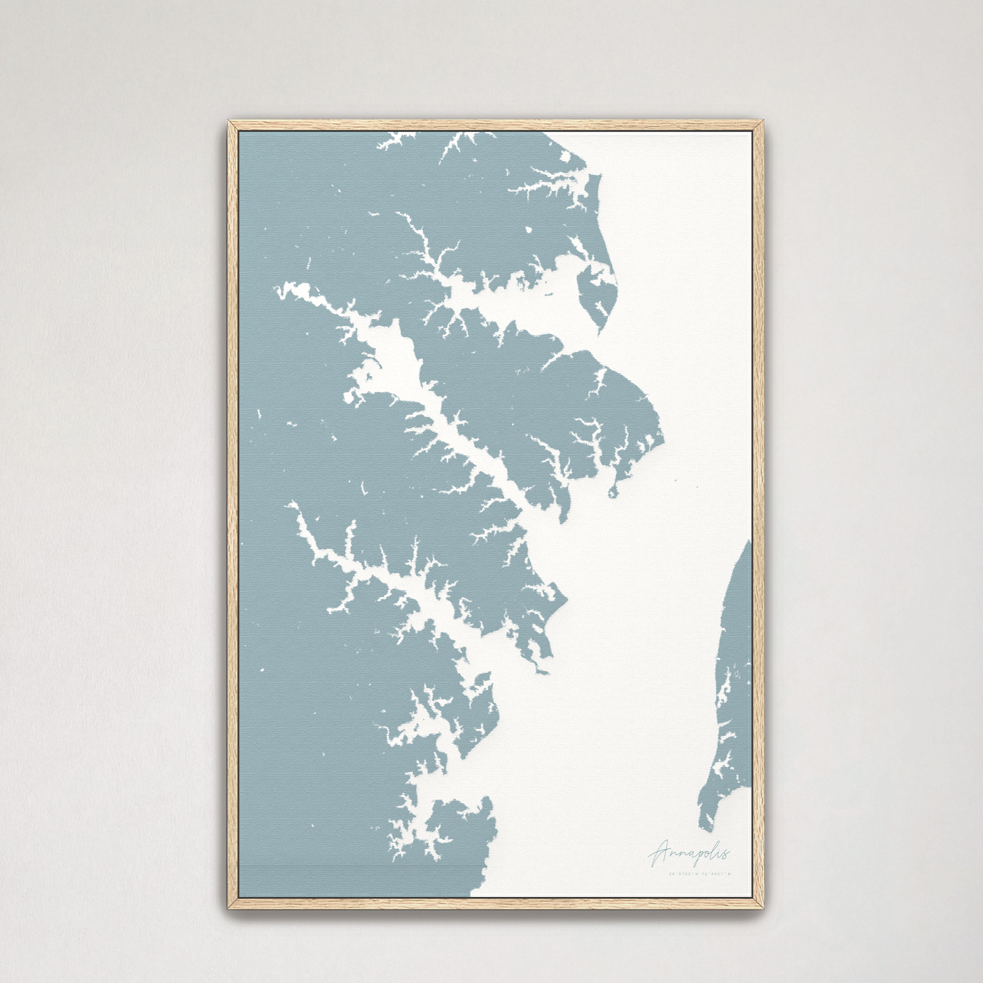 Annapolis Coastal Map — Canvas Vertical, soft-blue, Natural Oak