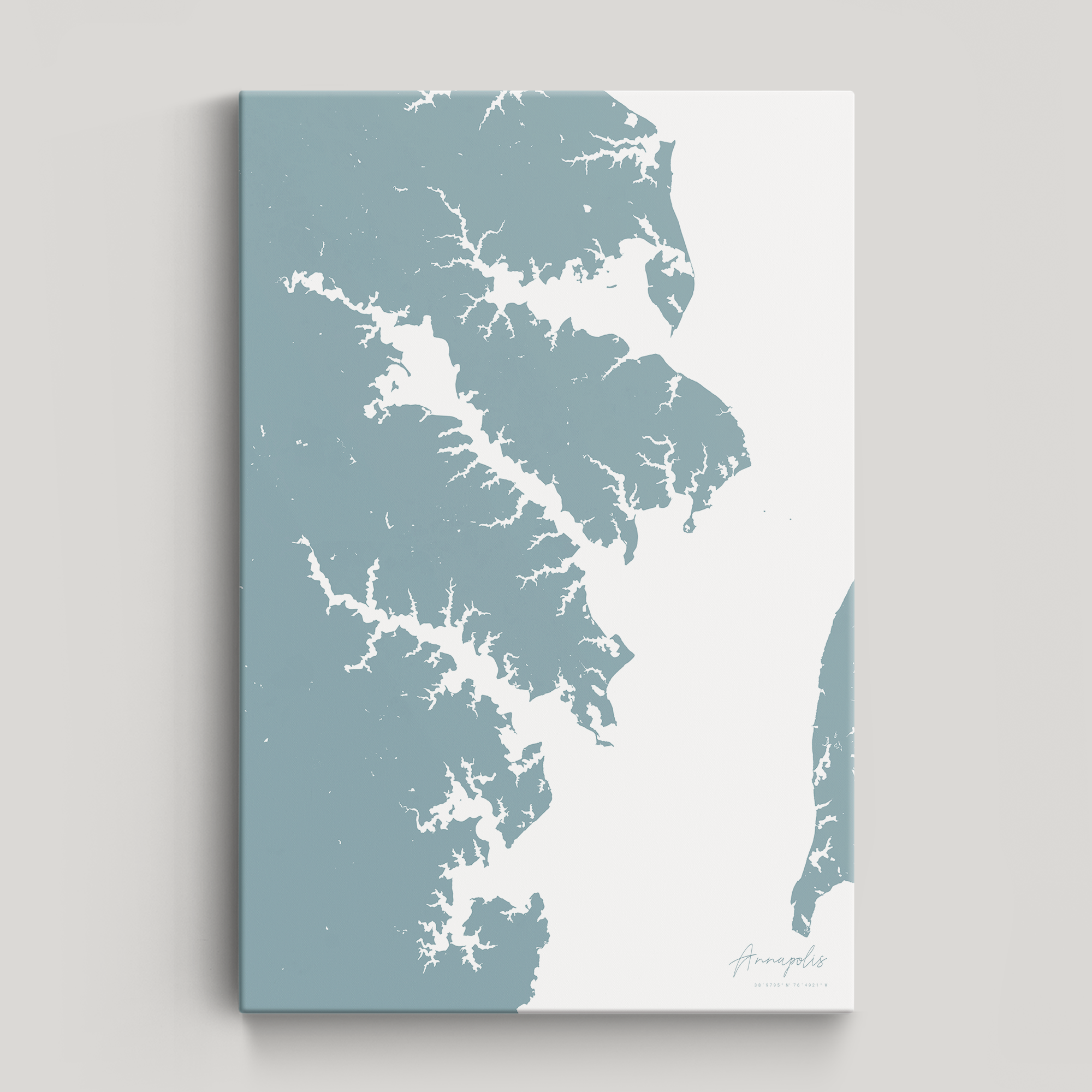 Annapolis Coastal Map — Canvas Vertical, soft-blue, No Frame