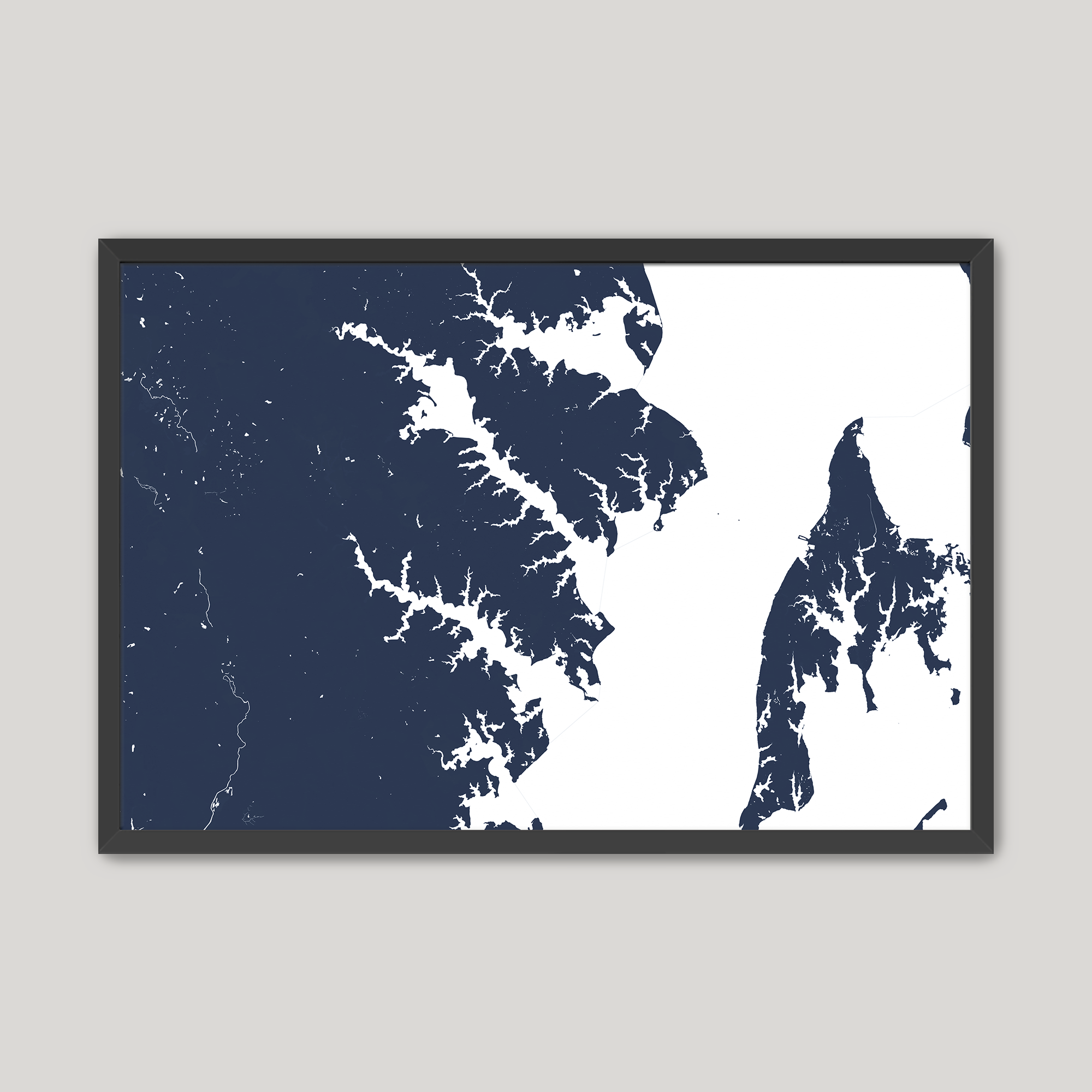 Annapolis Coastal Map — Fine Art Print Horizontal, navy, Black Frame, 10x8