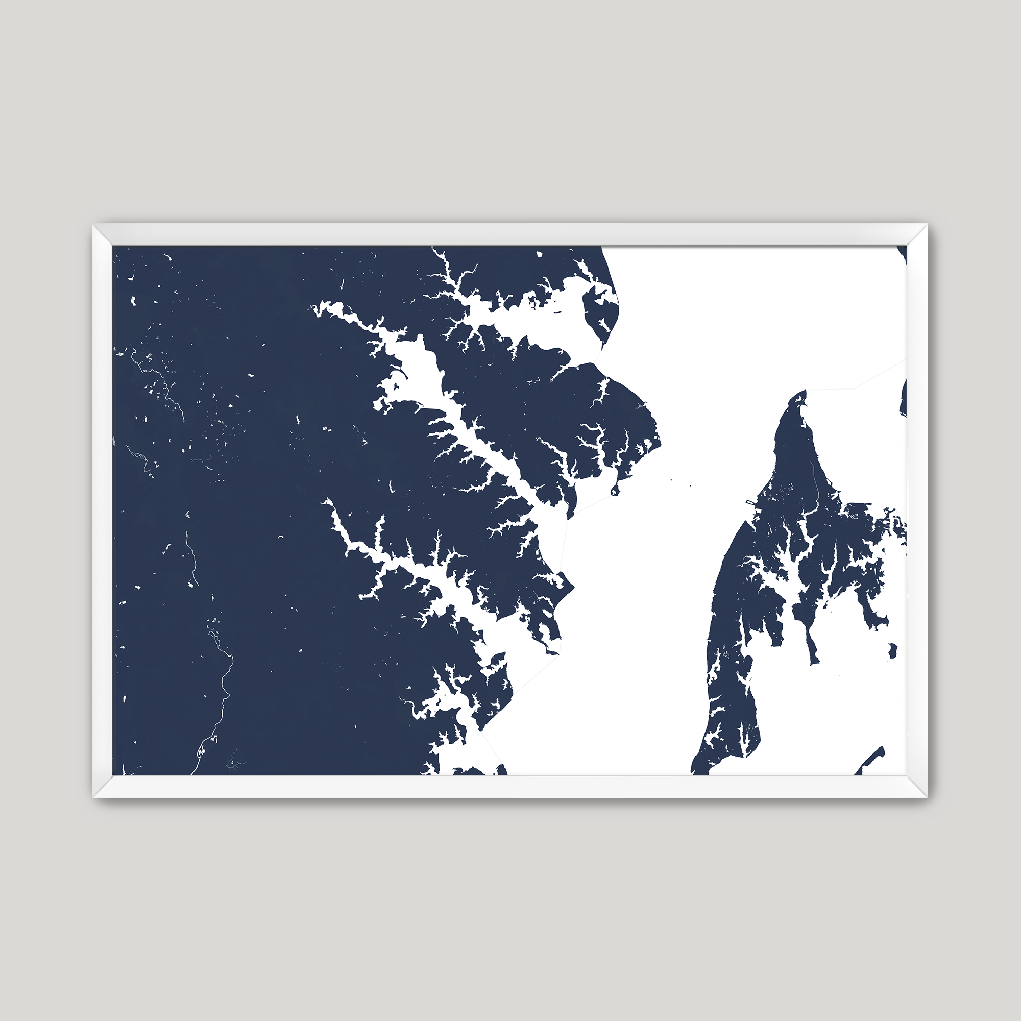 Annapolis Coastal Map — Fine Art Print Horizontal, navy, White Frame, 10x8