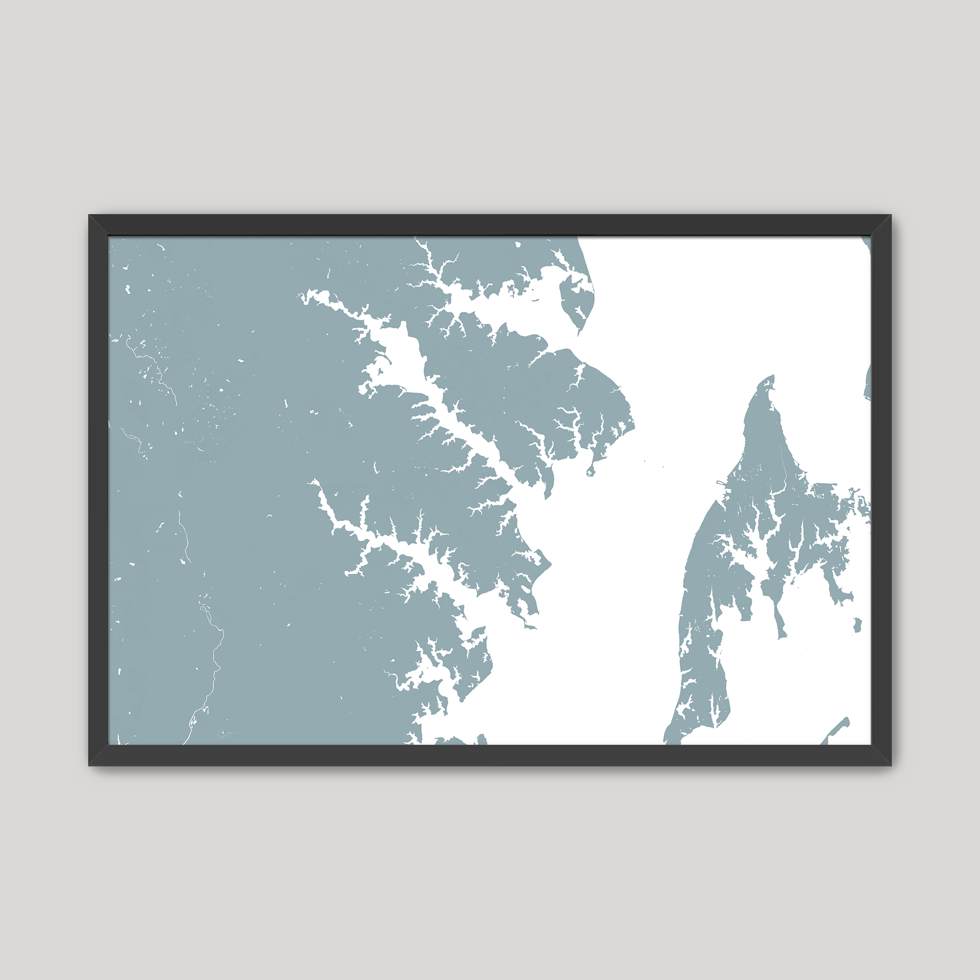 Annapolis Coastal Map — Fine Art Print Horizontal, soft-blue, Black Frame, 10x8