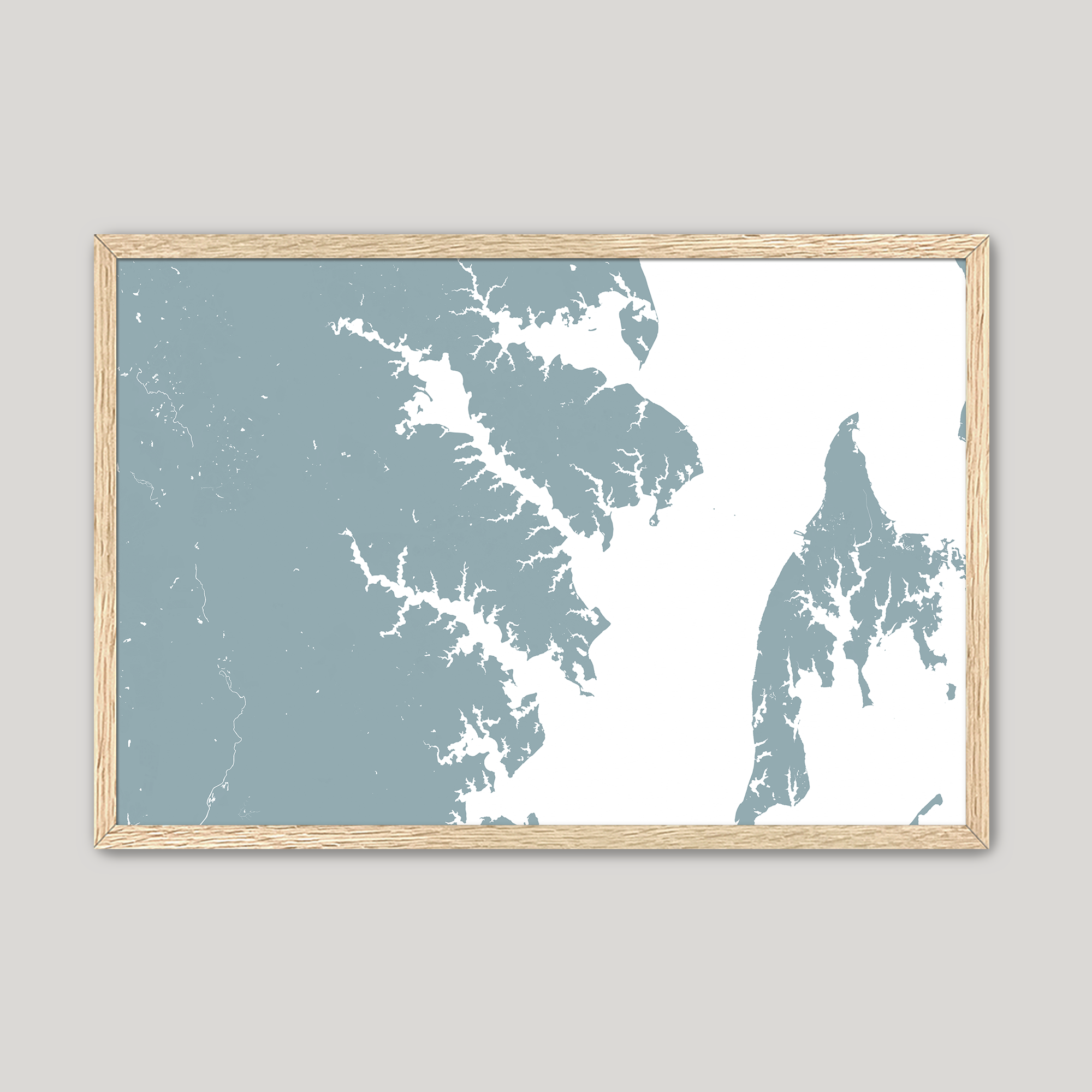 Annapolis Coastal Map — Fine Art Print Horizontal, soft-blue, Oak, 10x8